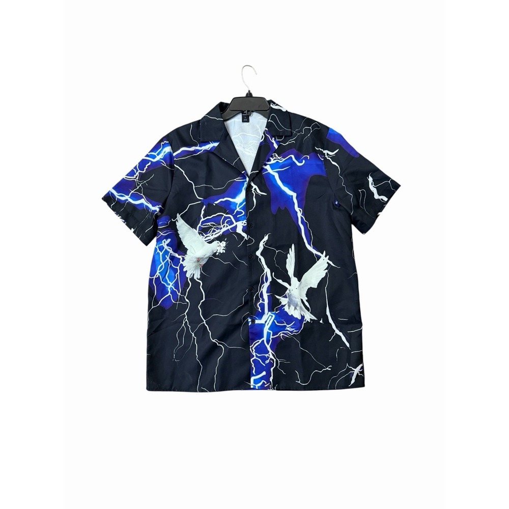 ROMWE Lightning Dove Graphic Printed Short-sleeved Button Camp Shirt Size Large